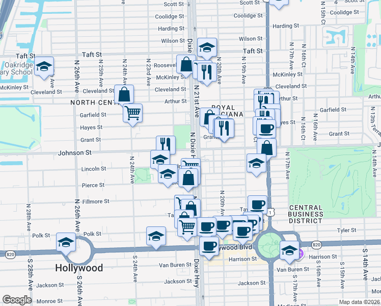 map of restaurants, bars, coffee shops, grocery stores, and more near in Hollywood