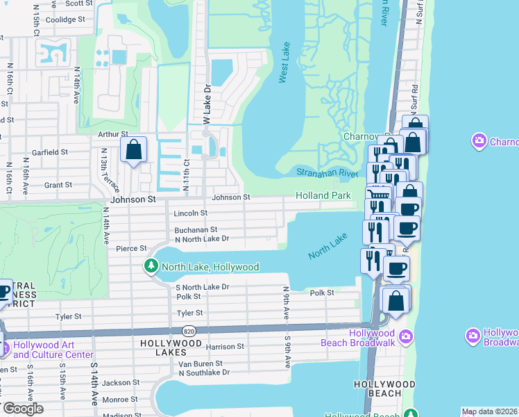 map of restaurants, bars, coffee shops, grocery stores, and more near 851 North 10th Avenue in Hollywood