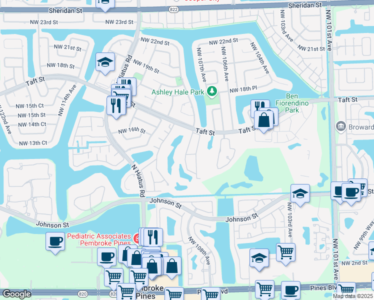 map of restaurants, bars, coffee shops, grocery stores, and more near West Golfview Drive in Pembroke Pines