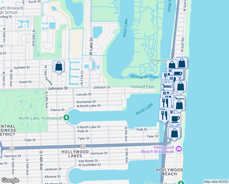 map of restaurants, bars, coffee shops, grocery stores, and more near 851 North 10th Avenue in Hollywood