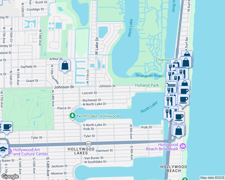 map of restaurants, bars, coffee shops, grocery stores, and more near 851 North 10th Avenue in Hollywood