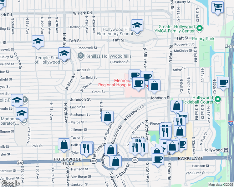 map of restaurants, bars, coffee shops, grocery stores, and more near in Hollywood