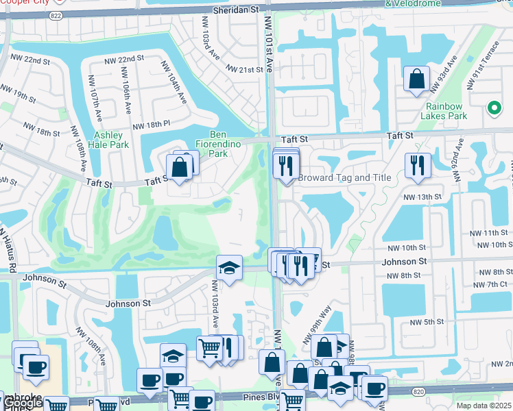 map of restaurants, bars, coffee shops, grocery stores, and more near 1451 Trellis Lane in Pembroke Pines