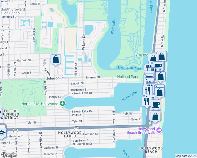 map of restaurants, bars, coffee shops, grocery stores, and more near 851 North 10th Avenue in Hollywood