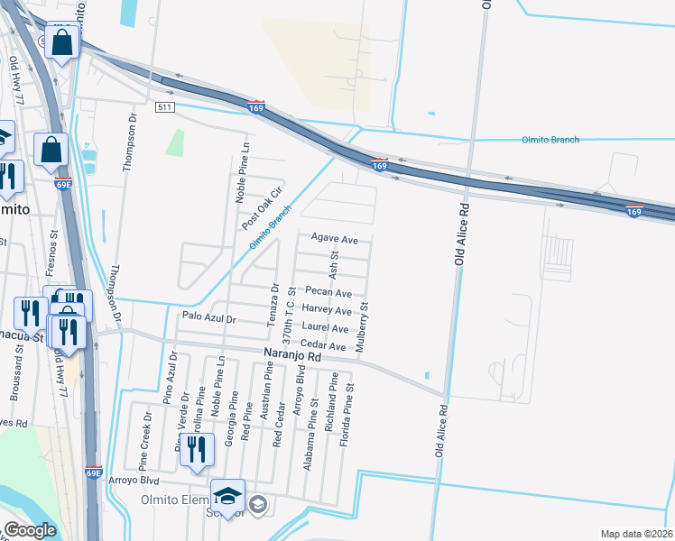 map of restaurants, bars, coffee shops, grocery stores, and more near 7573 Ironwood Avenue in Brownsville