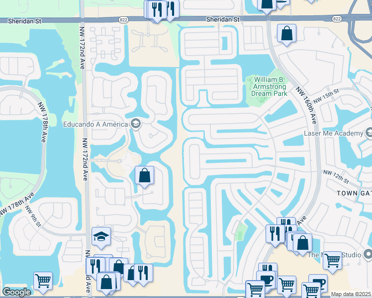 map of restaurants, bars, coffee shops, grocery stores, and more near 1310 Northwest 166th Avenue in Pembroke Pines