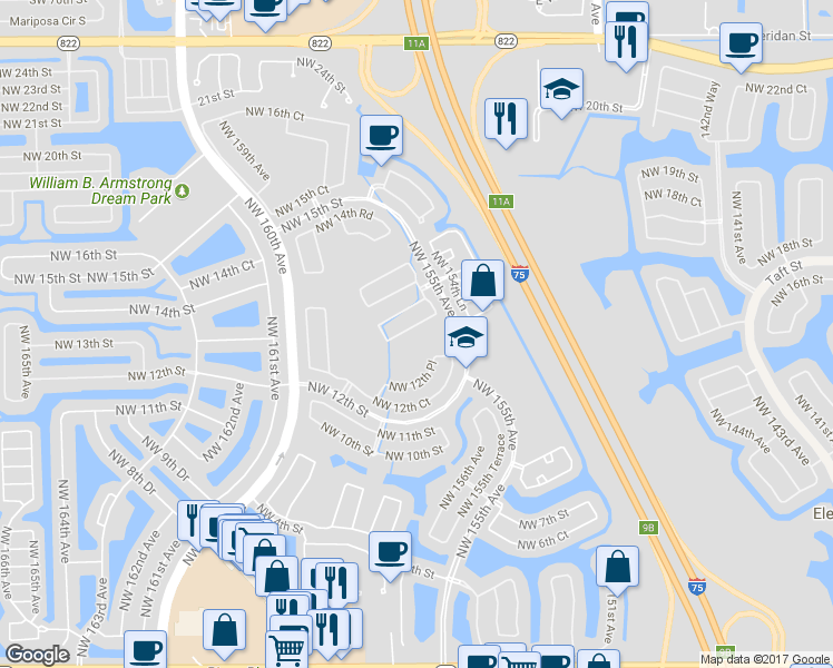 map of restaurants, bars, coffee shops, grocery stores, and more near 15654 Northwest 12th Manor in Pembroke Pines