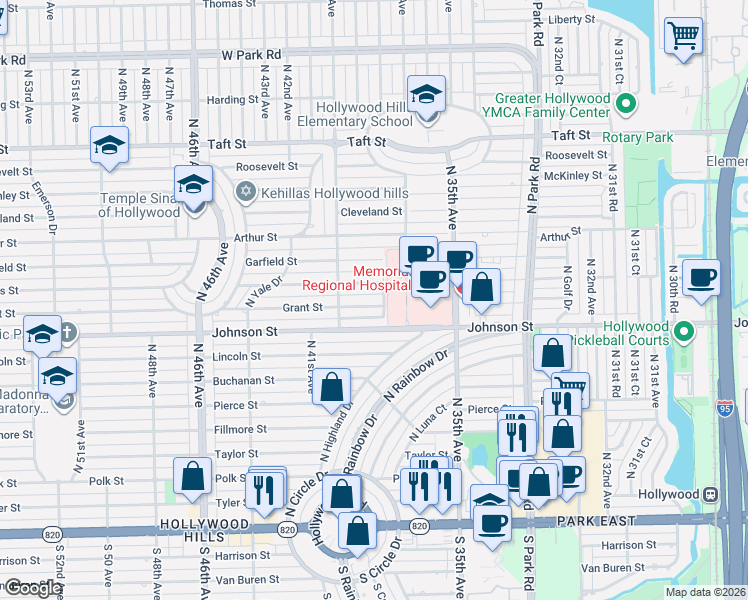 map of restaurants, bars, coffee shops, grocery stores, and more near in Hollywood