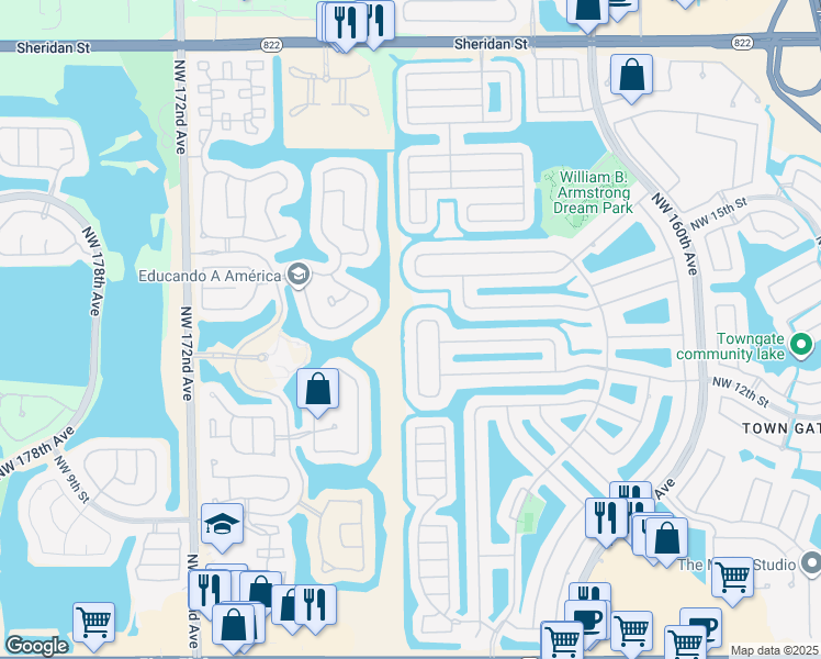 map of restaurants, bars, coffee shops, grocery stores, and more near 1310 Northwest 166th Avenue in Pembroke Pines