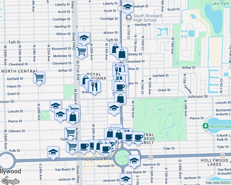 map of restaurants, bars, coffee shops, grocery stores, and more near 900 U.S. 1 in Hollywood