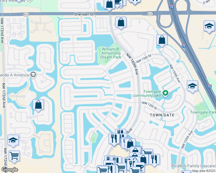 map of restaurants, bars, coffee shops, grocery stores, and more near 1200 Northwest 163rd Avenue in Pembroke Pines