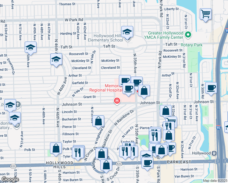 map of restaurants, bars, coffee shops, grocery stores, and more near in Hollywood