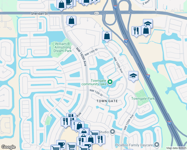 map of restaurants, bars, coffee shops, grocery stores, and more near 15977 Northwest 14th Court in Pembroke Pines