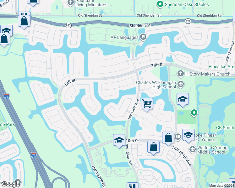 map of restaurants, bars, coffee shops, grocery stores, and more near 1431 Northwest 138th Way in Pembroke Pines