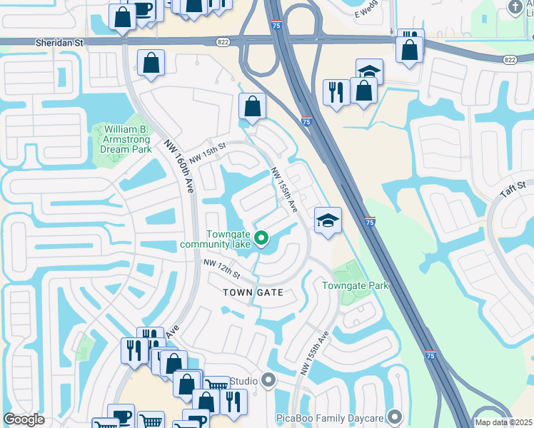 map of restaurants, bars, coffee shops, grocery stores, and more near 15641 Northwest 12th Road in Pembroke Pines