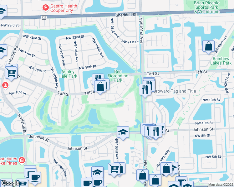 map of restaurants, bars, coffee shops, grocery stores, and more near 1551 Rue Vendome in Pembroke Pines
