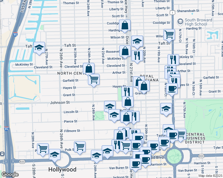 map of restaurants, bars, coffee shops, grocery stores, and more near 2234 Hayes Street in Hollywood