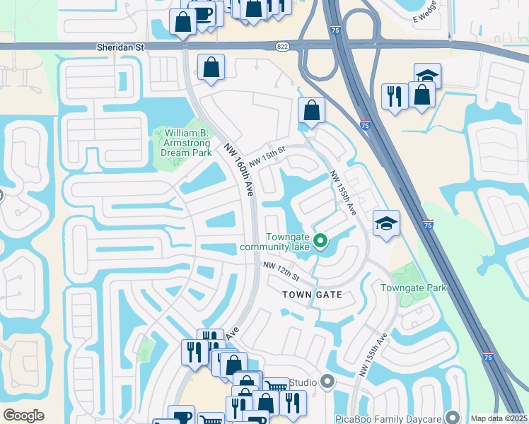 map of restaurants, bars, coffee shops, grocery stores, and more near 15977 Northwest 14th Court in Pembroke Pines