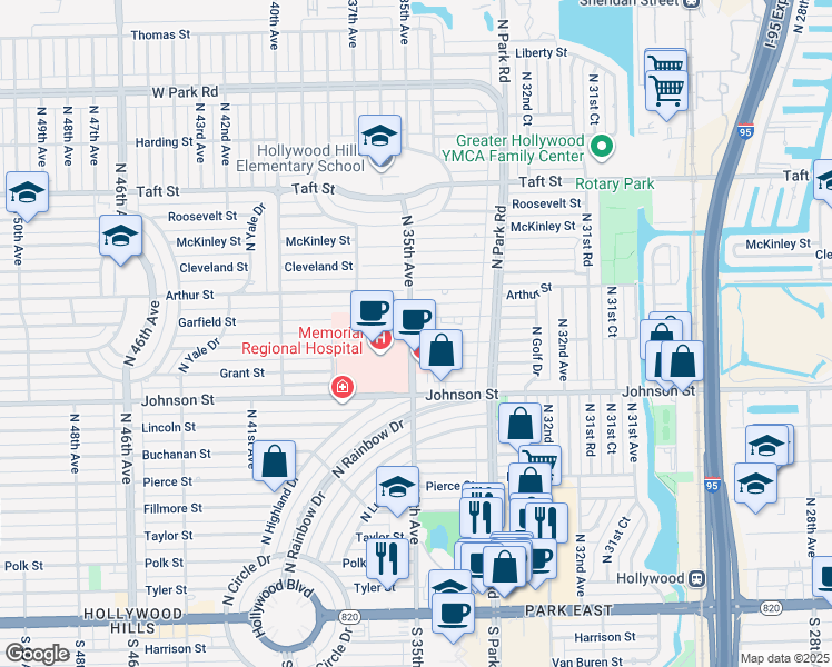 map of restaurants, bars, coffee shops, grocery stores, and more near in Hollywood