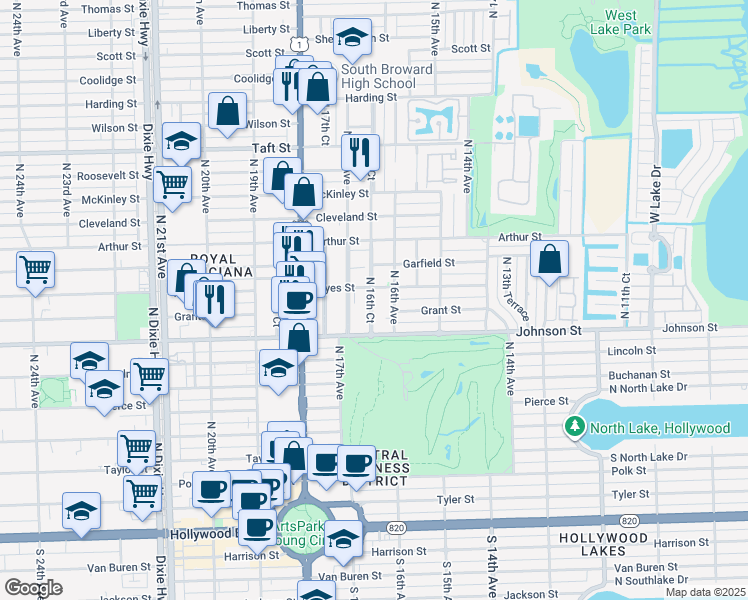 map of restaurants, bars, coffee shops, grocery stores, and more near 1018-1022 North 16th Avenue in Hollywood