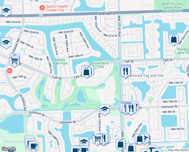 map of restaurants, bars, coffee shops, grocery stores, and more near 1551 Rue Vendome in Pembroke Pines