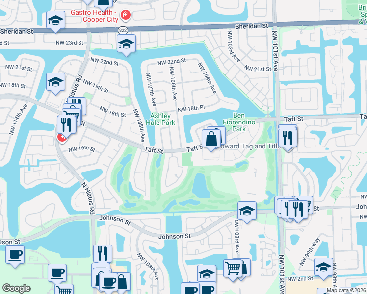 map of restaurants, bars, coffee shops, grocery stores, and more near 1700 Northwest 106th Avenue in Pembroke Pines