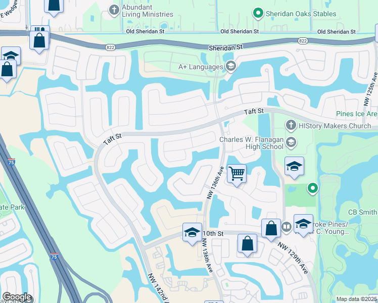 map of restaurants, bars, coffee shops, grocery stores, and more near 1431 Northwest 138th Way in Pembroke Pines