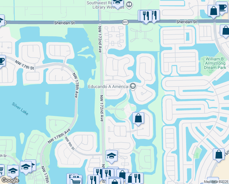 map of restaurants, bars, coffee shops, grocery stores, and more near 1550 Northwest 170th Avenue in Pembroke Pines