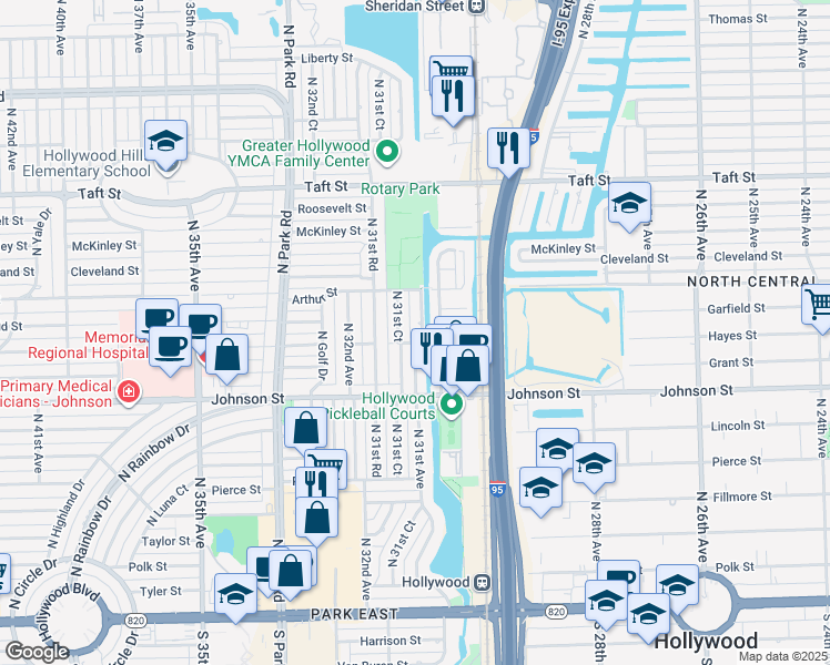 map of restaurants, bars, coffee shops, grocery stores, and more near 1106 North 31st Avenue in Hollywood
