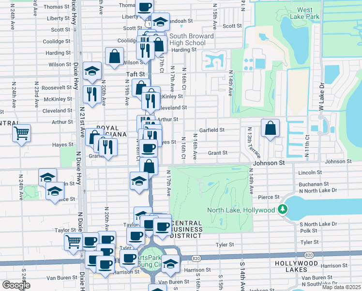 map of restaurants, bars, coffee shops, grocery stores, and more near 1018-1022 North 16th Avenue in Hollywood