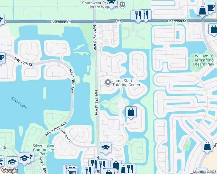 map of restaurants, bars, coffee shops, grocery stores, and more near 1550 Northwest 170th Avenue in Pembroke Pines