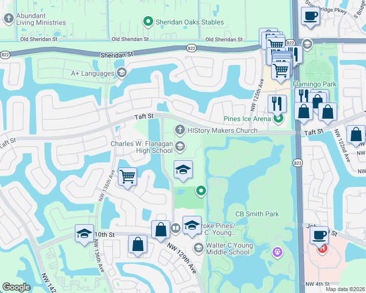 map of restaurants, bars, coffee shops, grocery stores, and more near 12800 Taft St in Pembroke Pines