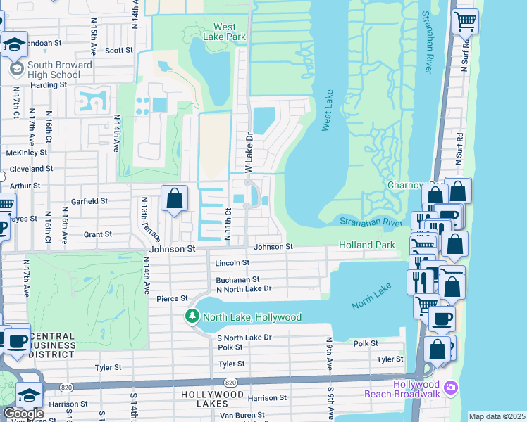 map of restaurants, bars, coffee shops, grocery stores, and more near 1224 Weeping Willow Way in Hollywood
