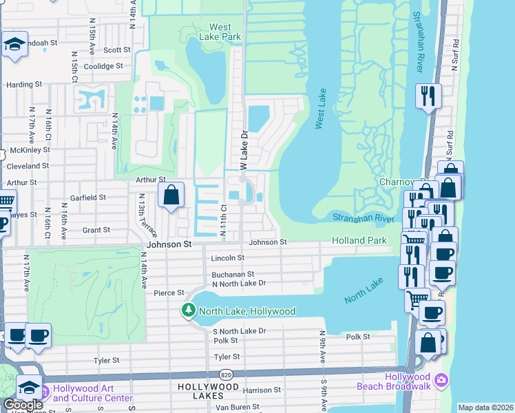 map of restaurants, bars, coffee shops, grocery stores, and more near 1224 Weeping Willow Way in Hollywood