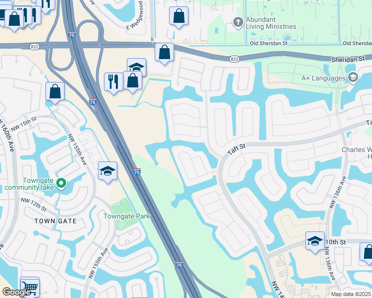 map of restaurants, bars, coffee shops, grocery stores, and more near 14226 Northwest 18th Manor in Pembroke Pines