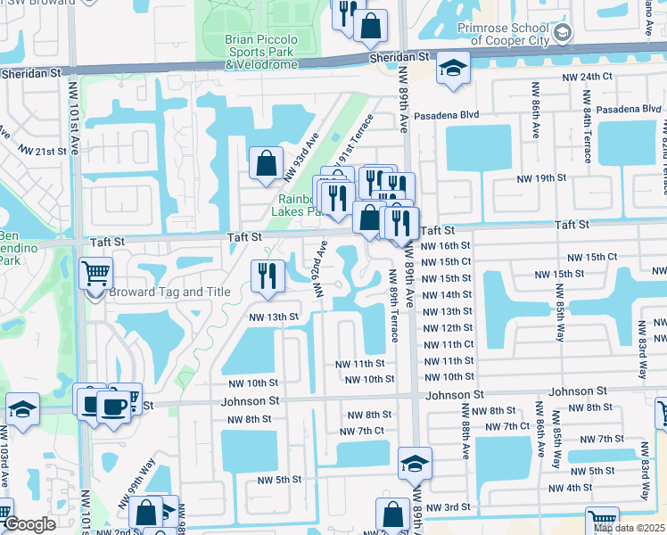 map of restaurants, bars, coffee shops, grocery stores, and more near 9151 Orchid Tree Lane in Pembroke Pines