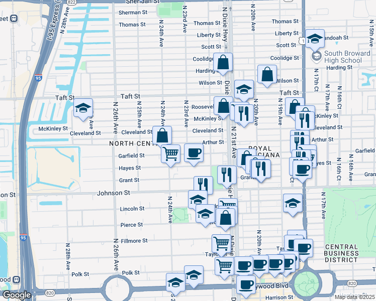 map of restaurants, bars, coffee shops, grocery stores, and more near 2234 Arthur Street in Hollywood