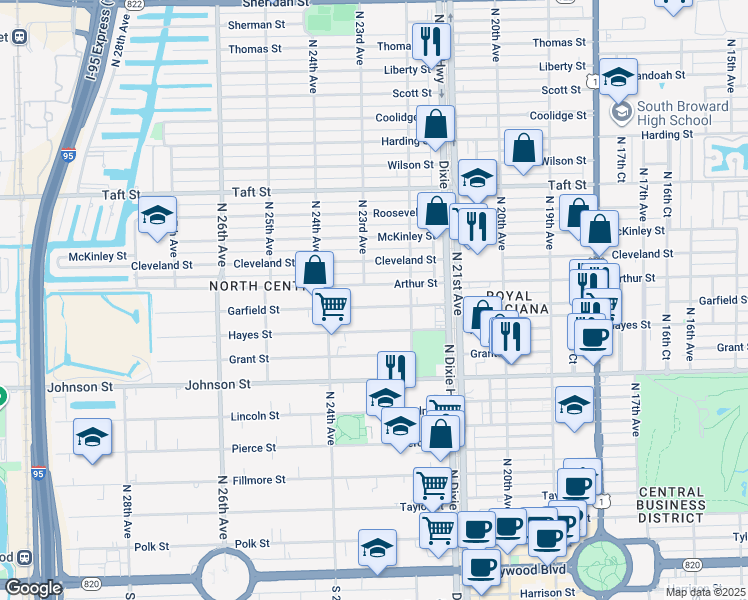map of restaurants, bars, coffee shops, grocery stores, and more near 2234 Arthur Street in Hollywood