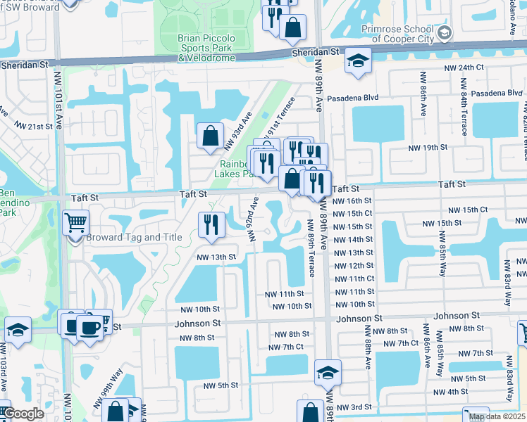 map of restaurants, bars, coffee shops, grocery stores, and more near 9151 Orchid Tree Lane in Pembroke Pines