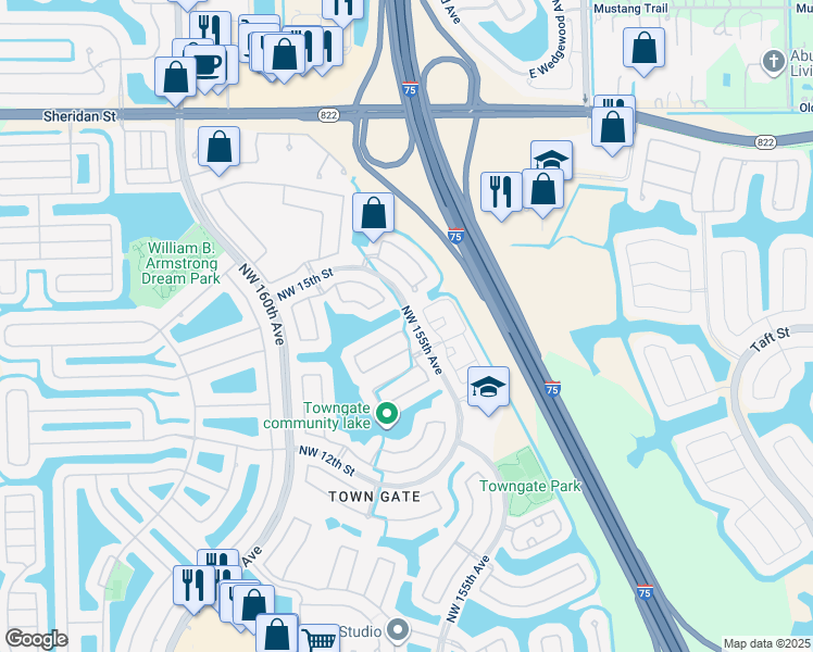 map of restaurants, bars, coffee shops, grocery stores, and more near 1477 Northwest 156th Avenue in Pembroke Pines