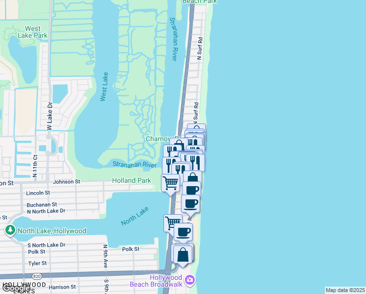 map of restaurants, bars, coffee shops, grocery stores, and more near 398 Garfield Street in Hollywood