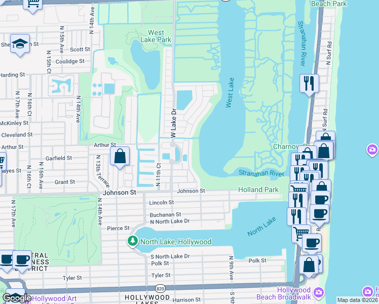 map of restaurants, bars, coffee shops, grocery stores, and more near 1224 Weeping Willow Way in Hollywood
