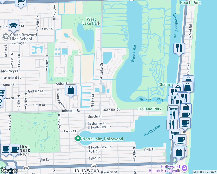 map of restaurants, bars, coffee shops, grocery stores, and more near 1224 Weeping Willow Way in Hollywood