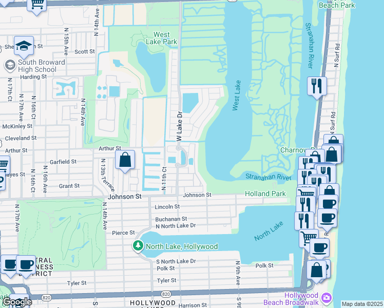 map of restaurants, bars, coffee shops, grocery stores, and more near 1224 Weeping Willow Way in Hollywood