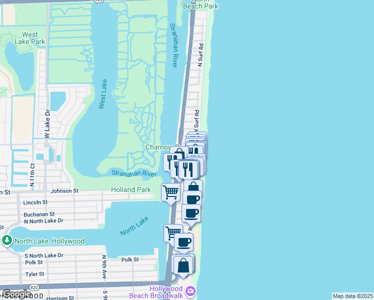 map of restaurants, bars, coffee shops, grocery stores, and more near 398 Garfield Street in Hollywood