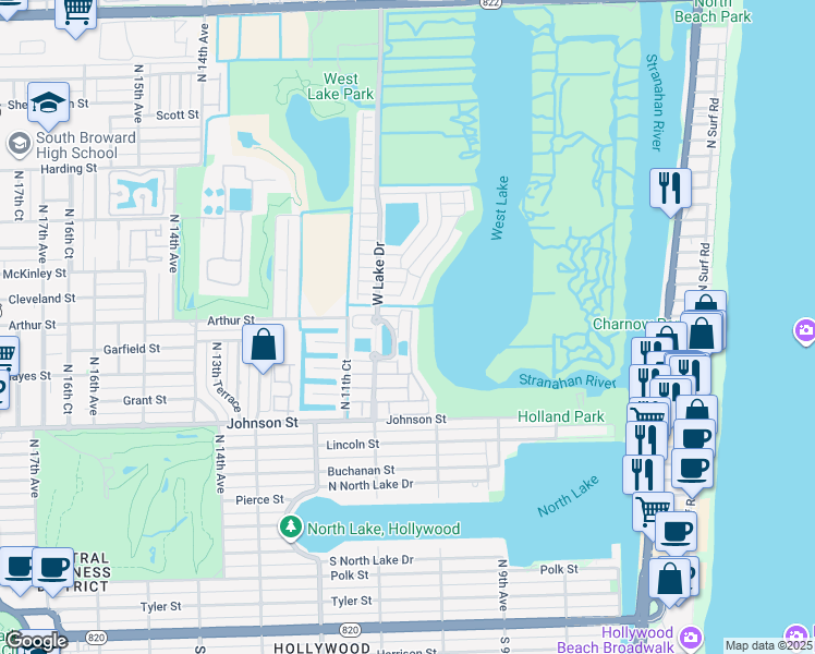 map of restaurants, bars, coffee shops, grocery stores, and more near 1224 Weeping Willow Way in Hollywood