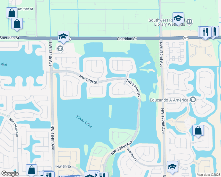 map of restaurants, bars, coffee shops, grocery stores, and more near 1544 Northwest 179th Avenue in Pembroke Pines