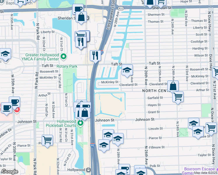 map of restaurants, bars, coffee shops, grocery stores, and more near 2823 McKinley Street in Hollywood