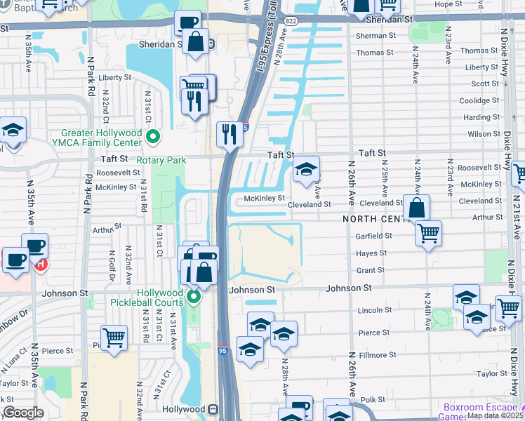 map of restaurants, bars, coffee shops, grocery stores, and more near 2823 McKinley Street in Hollywood