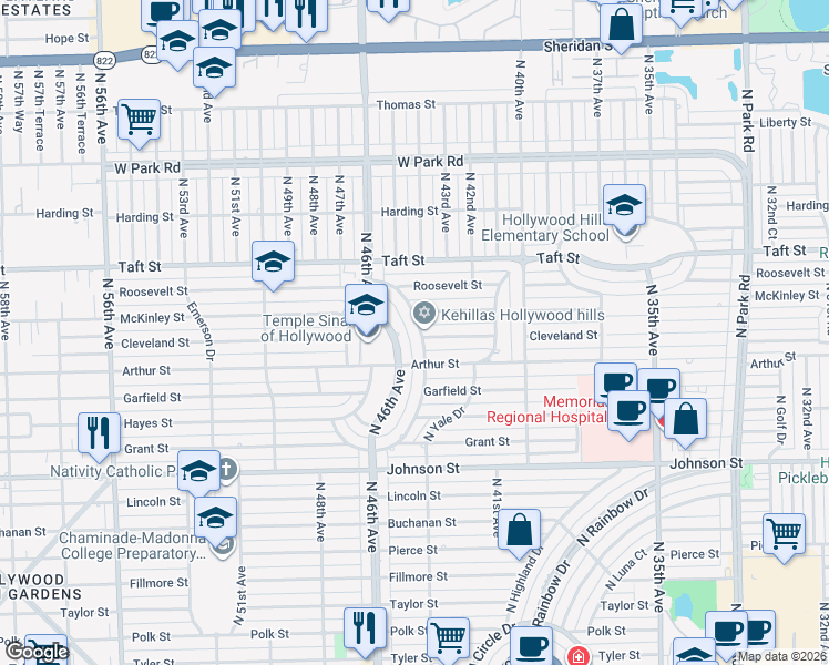 map of restaurants, bars, coffee shops, grocery stores, and more near 1500 East Hawthorne Circle in Hollywood